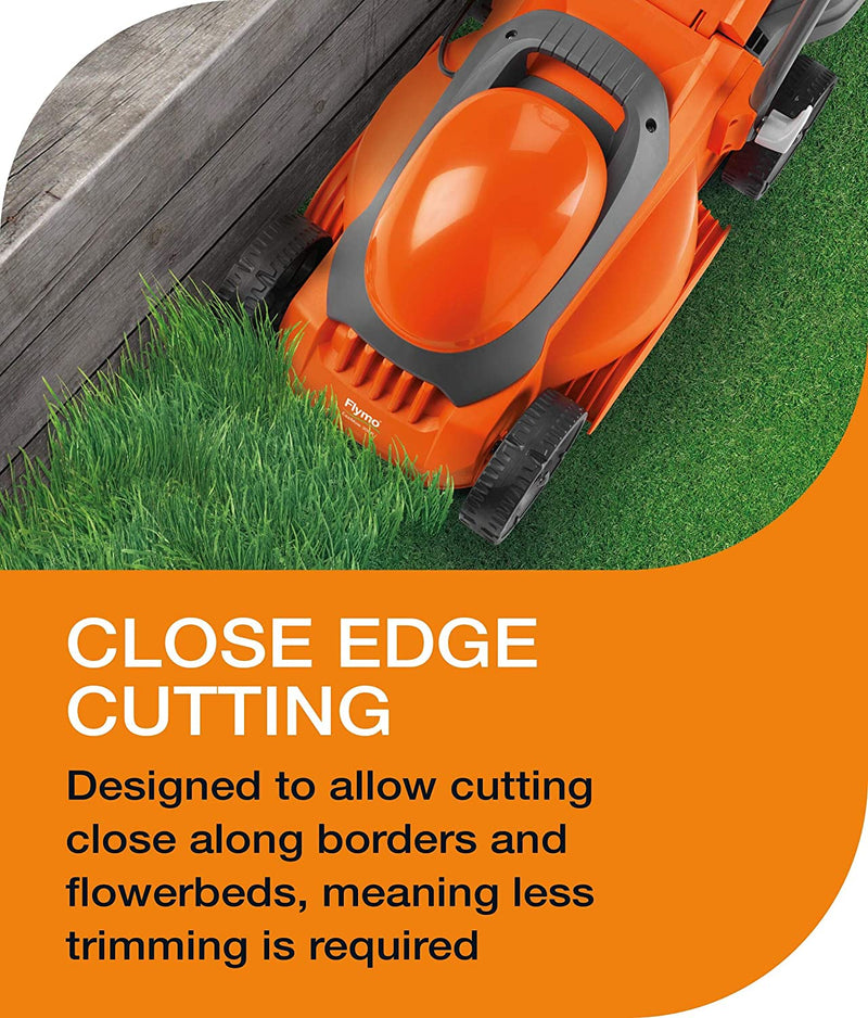 Designed to allow cutting close along borders and flowerbeds, meaning less trimming is required.