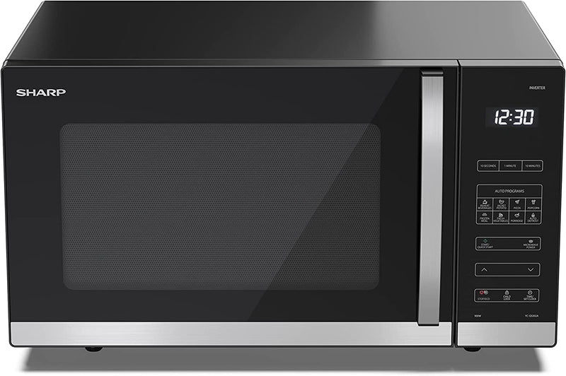 SHARP YC-QS302AU-B 30 Litre 900W Black Flatbed Solo Microwave Oven with Turntable, 10 Power Levels, 8 Auto Cook Presets, LED Cavity Light, Easy Clean