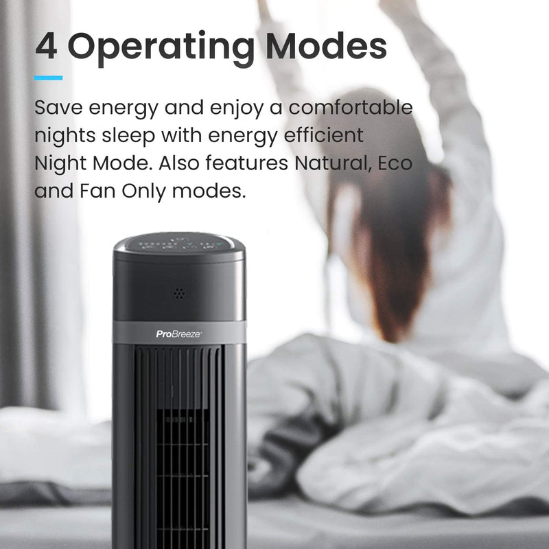 Pro Breeze Oscillating 40-inch Tower Fan, Powerful 45W Motor Portable Fan, 3 Cooling Fan Speeds, 4 Modes and 15 Hour Timer for Home & Office - Black