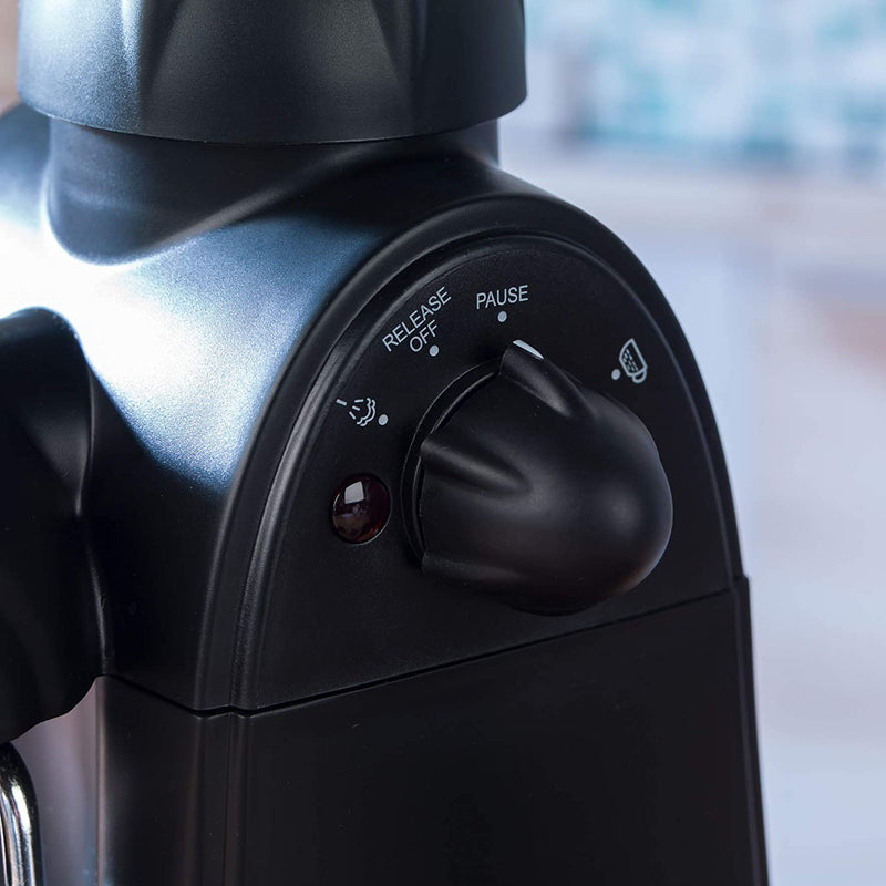 the machine has five bar pump pressure to create wonderfully smooth espresso with intense flavour