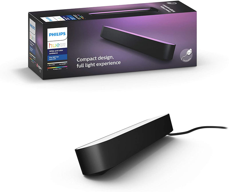 Philips Hue Play White and Colour Ambiance Smart Light Bar Single Pack Base Unit, Entertainment Lighting for TV Gaming (Alexa, Google, Apple) Black