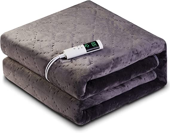 Admirer Electric Blanket, 180x130cm Flannel Thermo Heated Blanket, 12H Timer, Heated Throw with Auto Shut-off & Overheat Protection, Washable, Grey