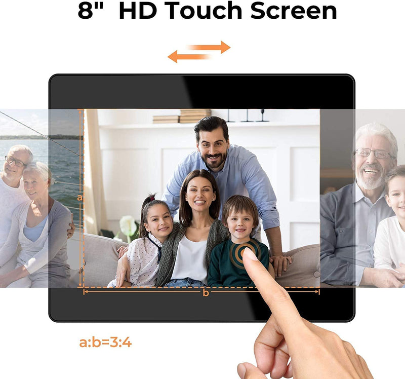 Dragon Touch WiFi Digital Photo Frame - 8 Inch IPS Touch Screen HD Display, Share Photos via App, Email, Cloud, 16GB Storage, Support USB/SD Card