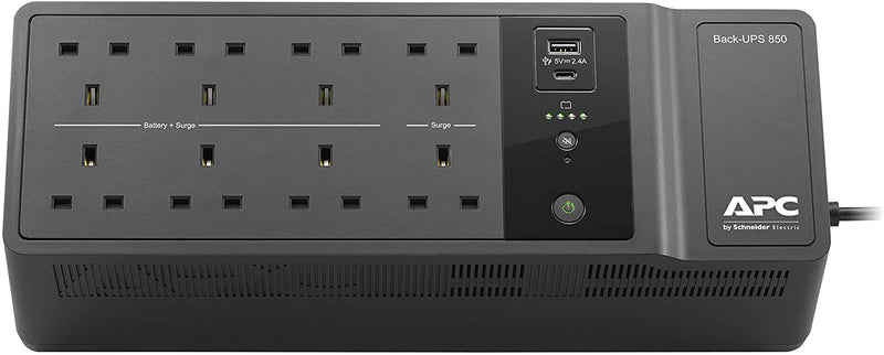 APC by Schneider Electric BACK-UPS ES - BE850G2-UK - Uninterruptible Power Supply 850VA (8 Outlets, Surge Protected, 2 USB Charging Ports)