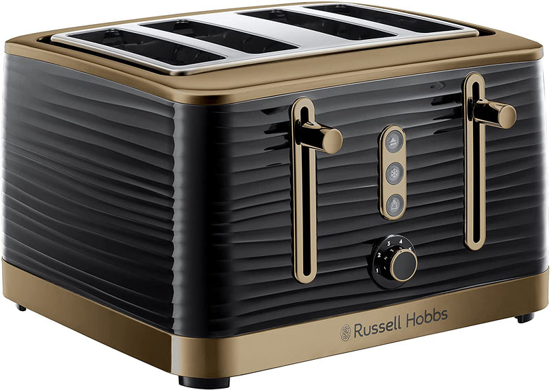 Russell Hobbs 24385 Inspire High Gloss Plastic Four Slice Toaster, Black and Brass Finish