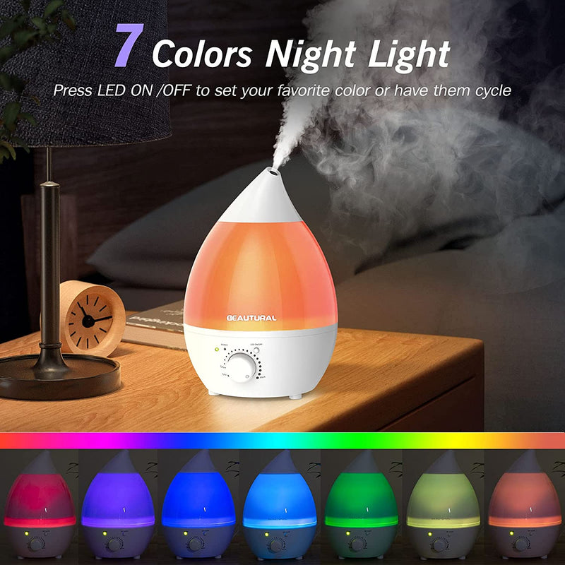Ultrasonic Humidifiers, End for Dry Air, No Noise 7 Color LED Night Lights with Automatic Shut-off Function for Home Baby Room Bedroom Office(2.8L)