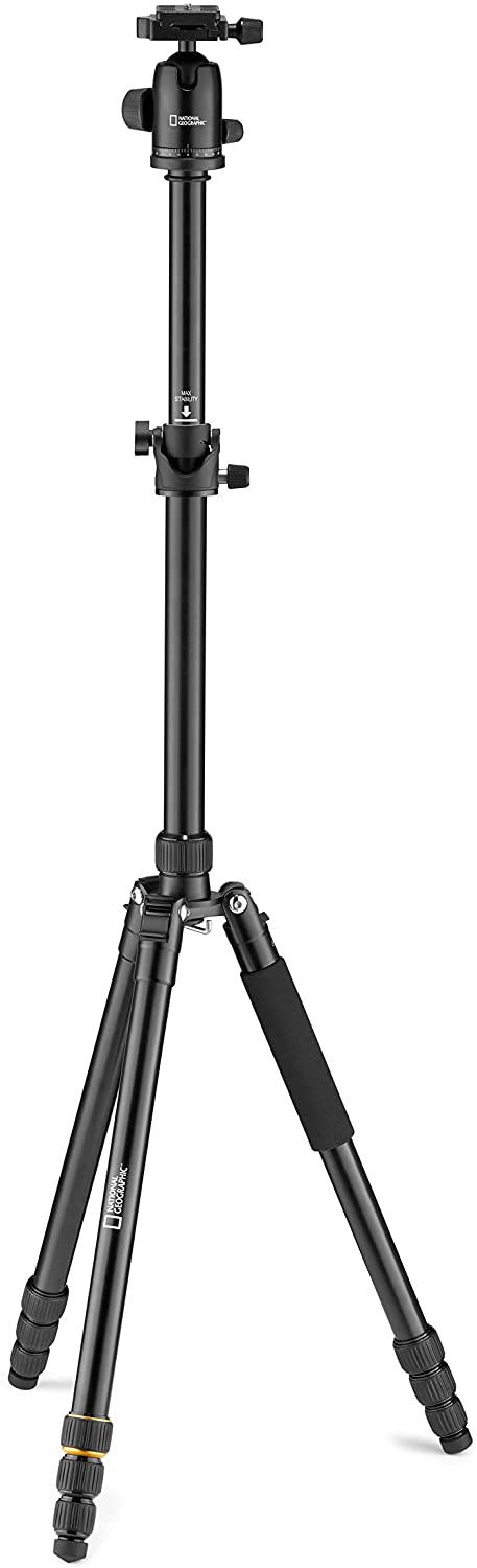 National Geographic Travel Photo Tripod Kit with Monopod, Aluminium, 4-Sections, Twist Locks, Load up 8 kg, Carrying Bag, Ball Head, Quick Release