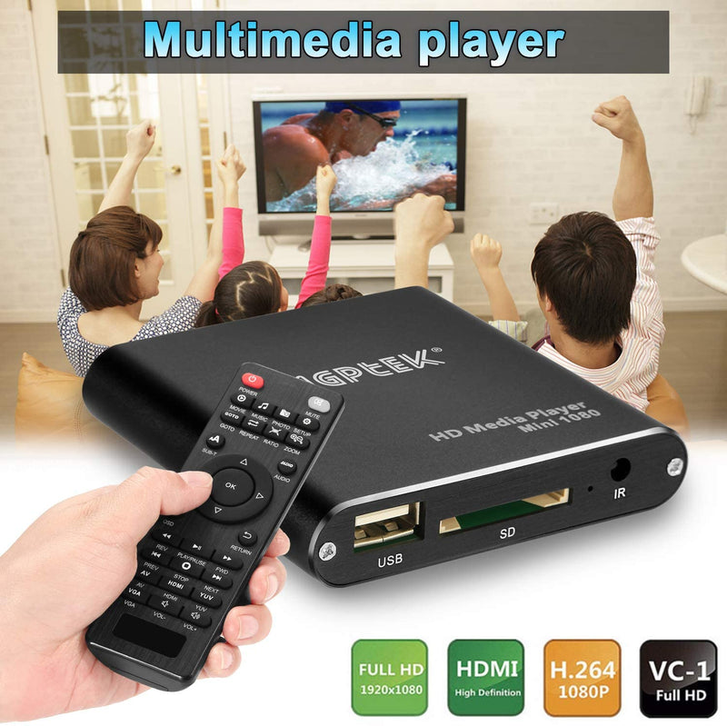 AGPTEK HDMI Media Player, Mini 1080p Full-HD Ultra HDMI Digital Media Player for -MKV/RM- HDD USB Drives and SD Cards (Black)