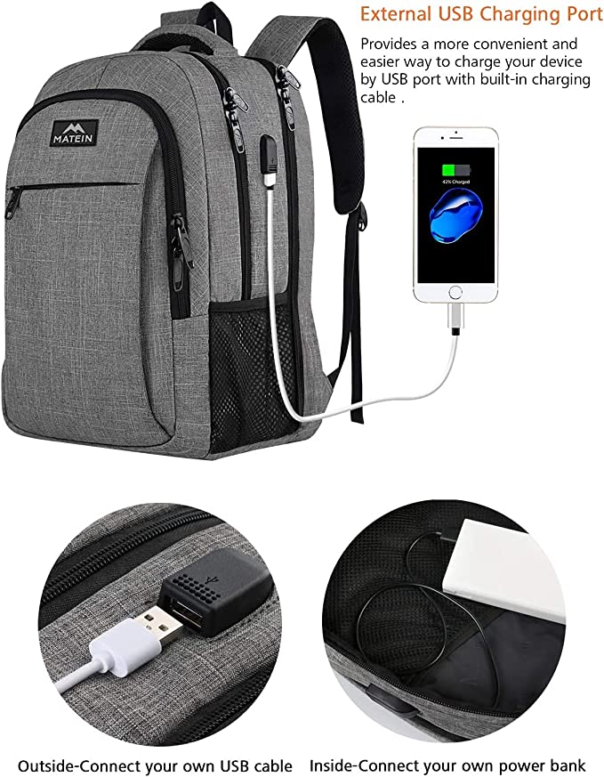 MATEIN Travel Laptop Backpack fits 17.3 Inch Large Notebook | USB Charging Port Water Resistant School College Unisex Lightweight Rucksack Daypack