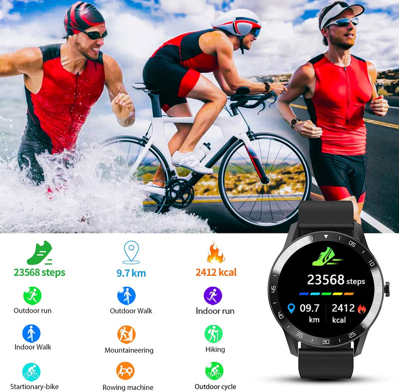 Blackview Smart Watch for Men, Full Touch Screen Fitness Trackers with Heart Rate Sleep Monitor, Fitness Watch with 5ATM Waterproof Pedometer