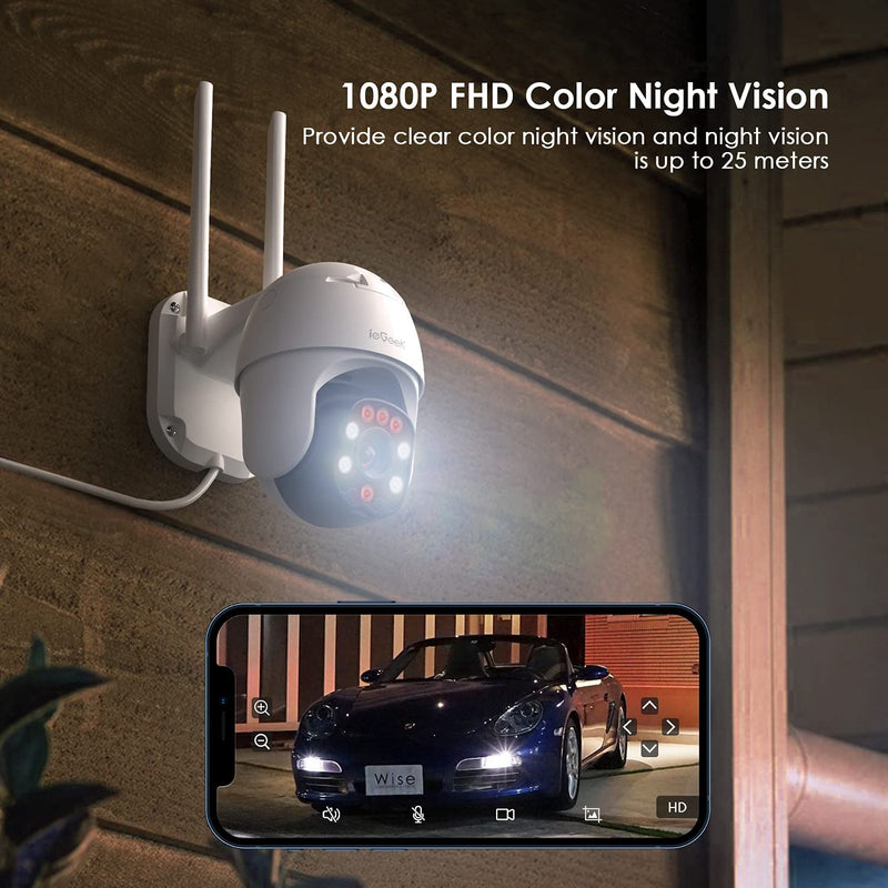 ieGeek 360° CCTV Camera with Color Night Vision, Auto Tracking Security Camera Outdoor with Pan Tilt, 1080P WiFi Wireless PTZ, Motion Detection