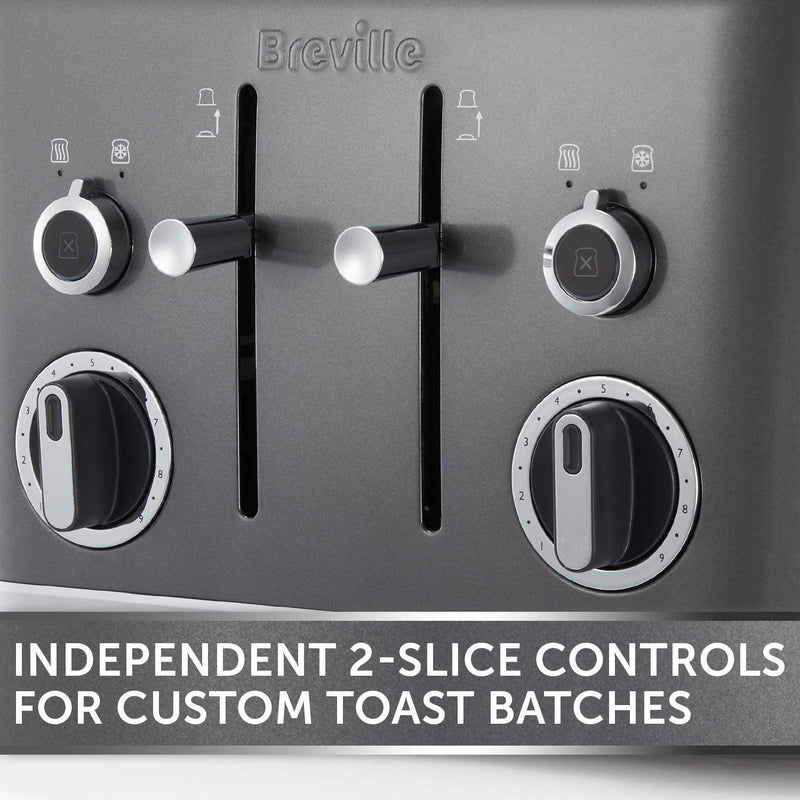 Breville Lustra 4-Slice Toaster with High Lift, Wide Slots and Independent 2-Slice Controls, Storm Grey [VTT853]