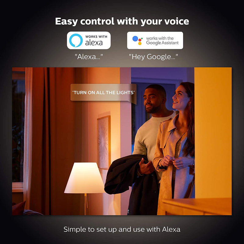 Philips Hue White and Colour Ambiance LED Smart Light Bulb 2 Pack [B22 Bayonet Cap] 60W Equivalent, with Bluetooth [Energy Class A]