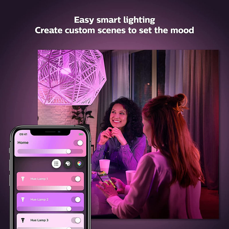 Philips Hue White & Colour Ambiance Smart Bulb Twin Pack LED [B22 Bayonet Cap] - 800 Lumens (60W equivalent). Works with Alexa, Google and Apple