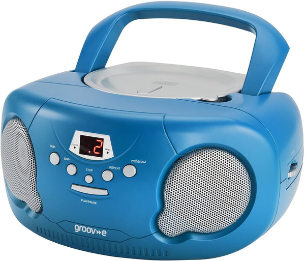 Groov-e GVPS733/BE Portable CD Player Boombox with AM/FM Radio, 3.5mm AUX Input, Headphone Jack, LED Display - Blue, 21.0 cm*23.0 cm*10.0 cm