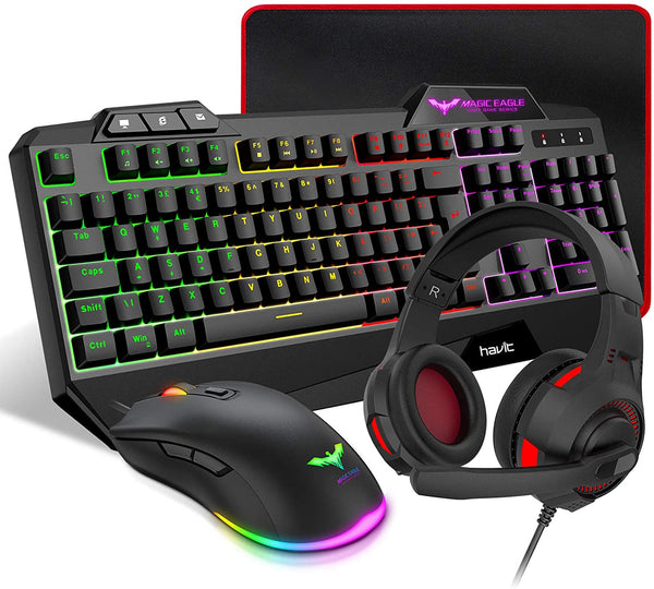 havit Wired LED Gaming Keyboard UK Layout & Mouse & Headset & Mouse Pad Combo Set 4 in 1 Bundle for PC/Laptop, Gaming Headset