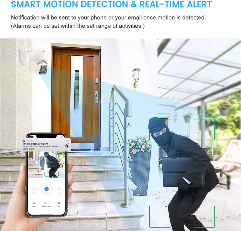 Smart Surveillance Security Camera 1080P AI Motion Detection HD PTZ Speed Dome 2.4G WiFi Home Night Vision 2-Way Audio Waterproof Wireless Camera