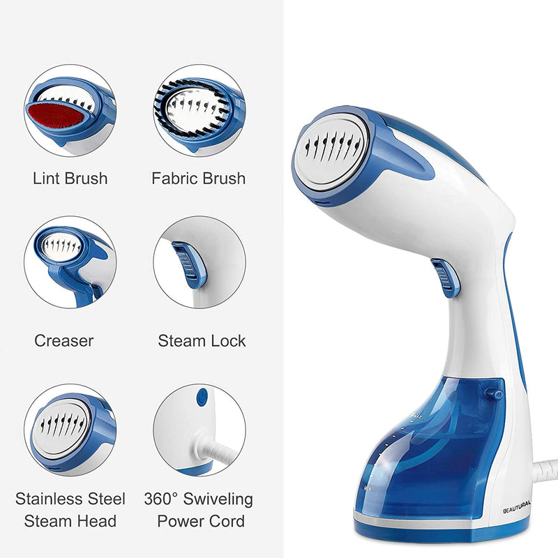 BEAUTURAL Clothes Steamer Handheld Garment Steamer for Home and Travel, 30s Fast Heat-up, Auto-Off, 100% Safe, 260ml Capacity Water Tank - Blue