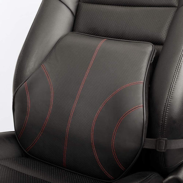 KOYOSO Car Lumbar Support Cushion, Back Support Pillow Leather Memory Foam for Car Home Office - Black
