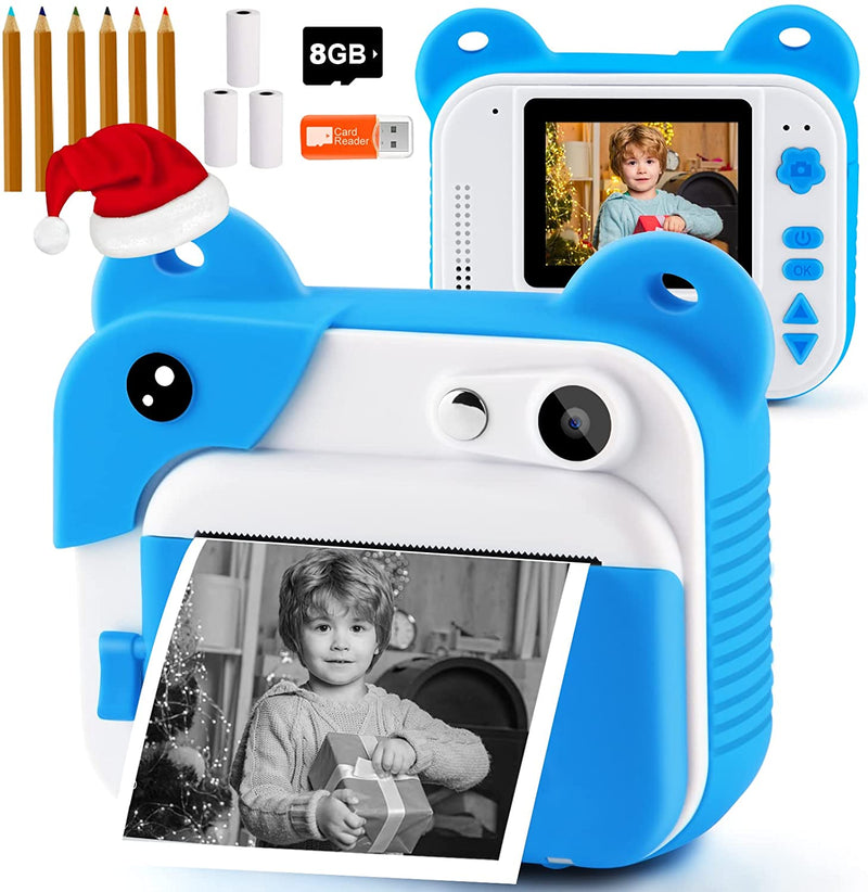 PROGRACE Instant Print Camera for Kids, Instant Camera for Travel Learning Birthday Gift, Portable Digital Creative Print Camera with Print Paper