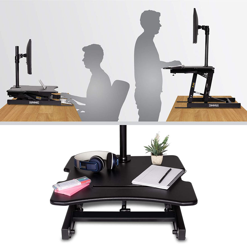 Duronic Sit-Stand Desk DM05D18 | Height Adjustable Office Workstation | 55x53cm Platform | Raises from 15-42cm | Riser Laptop Desktop Table Converter