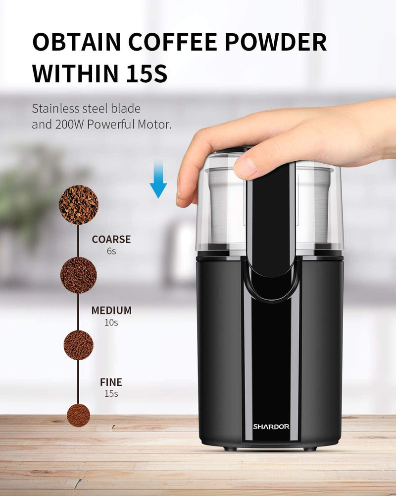 SHARDOR Coffee Grinder Electric with Removable Stainless Steel Bowl, Grinder for Dried Spice, Pepper, Grain, Coffee Bean, Nuts, Grinder Motor 70ml