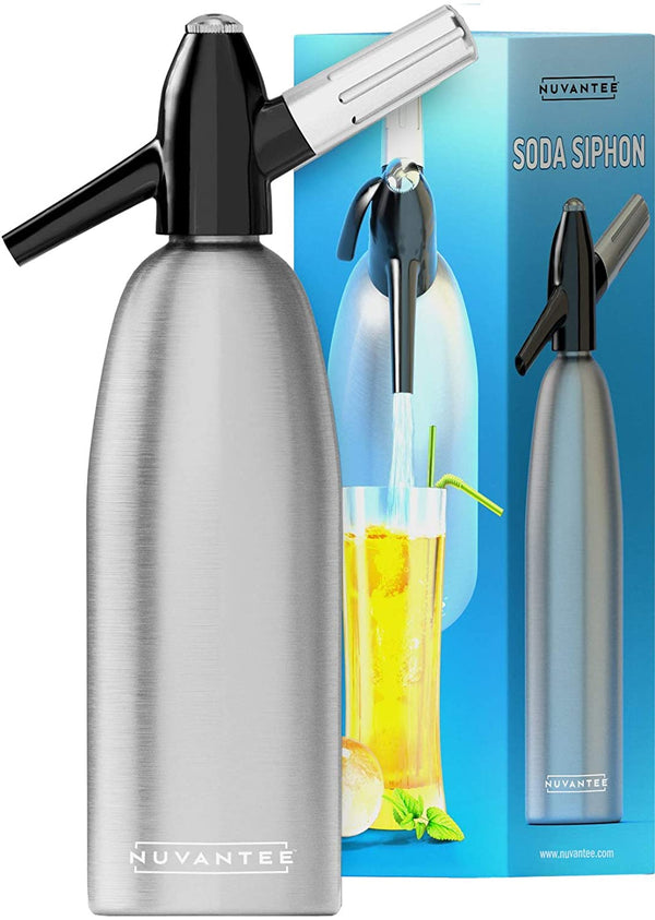 Nuvantee Soda Siphon – Ultimate Soda Maker - Aluminum – 1 Liter - Free Cocktail Recipes (e-book)  - Uses Standard CO2 Charger (not included)