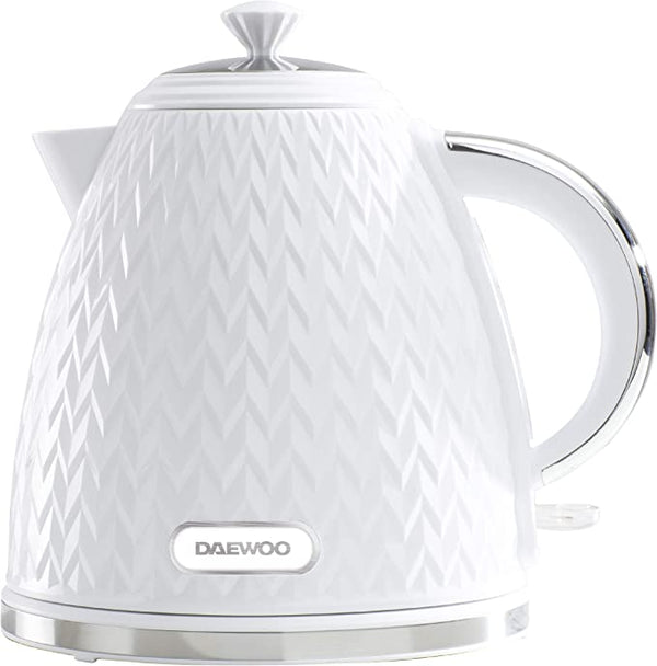 Daewoo SDA1780 Argyle 1.7L Electric Kettle, Removable & Washable Limescale Filter Lid Opening, Auto/Manual Switch Off (220-240V/50-60Hz/3KW), White
