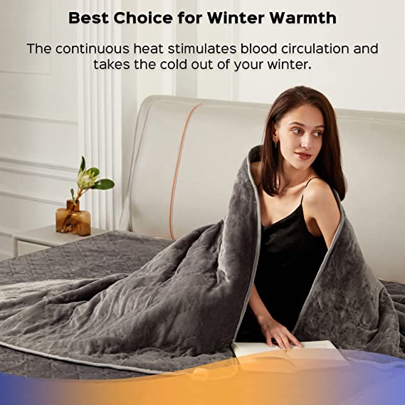 Admirer Electric Blanket, 200x180cm Flannel Thermo Heated Blanket, 12H Timer, Heated Throw with Auto Shut-off & Overheat Protection, Washable, Grey