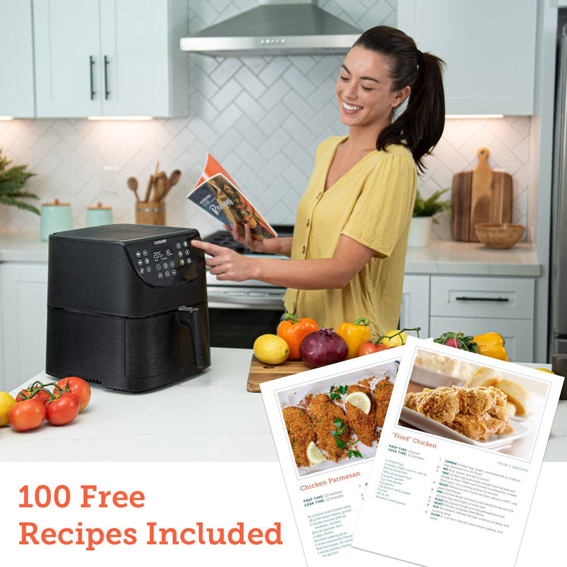 100 Free Recipes Included: Explore more cooking possibilities in the air fryer like baking, roasting, grilling, air frying.