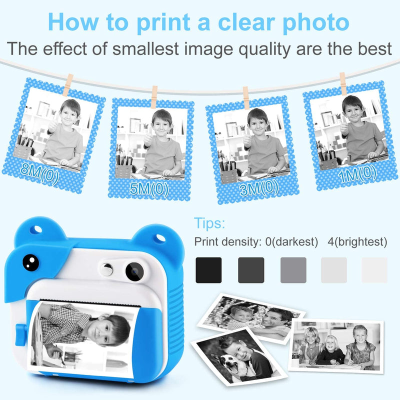 PROGRACE Instant Print Camera for Kids, Instant Camera for Travel Learning Birthday Gift, Portable Digital Creative Print Camera with Print Paper