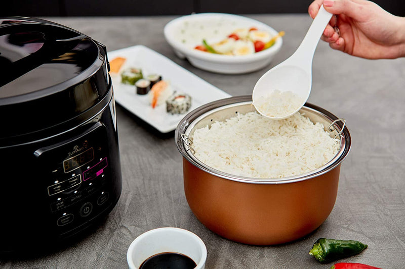 THE LATEST RICE COOKING TECHNOLOGY - modern rice white crisp and bright LED display with Korean designed 'Smart Button' control panel and 3D surround heating in a stylish industrial design