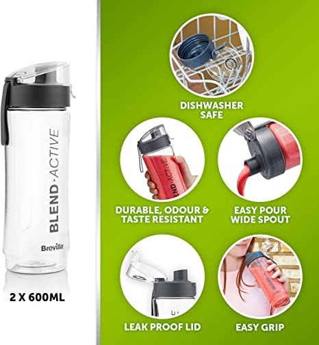 Breville Blend Active Personal Blender & Smoothie Maker | 350W | 2 Portable Blend Active Bottles (600ml) | Leak Proof Lids | White & Pink [VBL248]