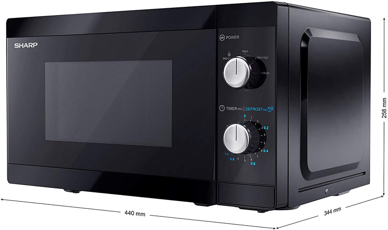 SHARP YC-MS01U-B 800W Solo Microwave Oven with 20 L Capacity, 5 Power Levels & Defrost Function – Black