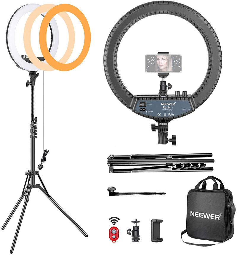 Neewer 14-inch Outer Dimmable LED Ring Light Kit Includes: 30W Bi-Color 3200k-5600K Small Ring Light, Light Stand, Soft Tube, Phone Holder, Ball Head