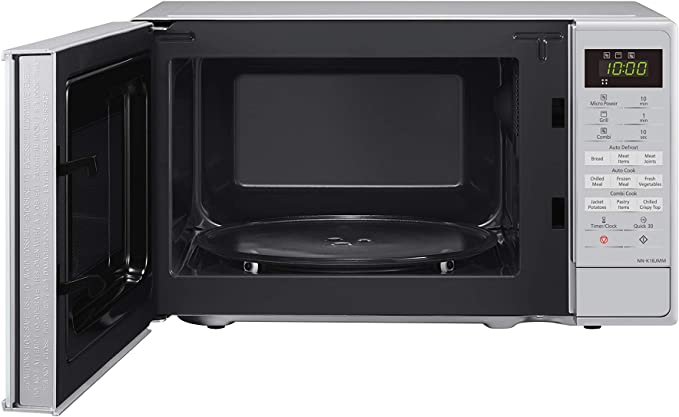 Panasonic NN-K18JMMBPQ Microwave Oven with Grill and Turntable, 800w, 1000w Grill, 5 Power Setting, 9 Auto Programmes, 20 Litres, Auto Defrost, Silver