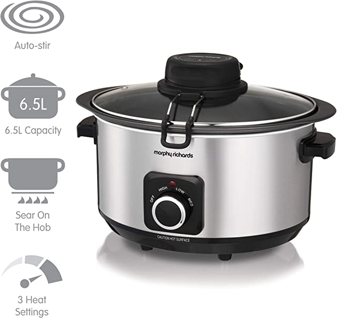 Morphy Richards 461010 Sear, Stew and Stir Slow Cooker, Stainless Steel, 290 W, 6.5 liters, Silver
