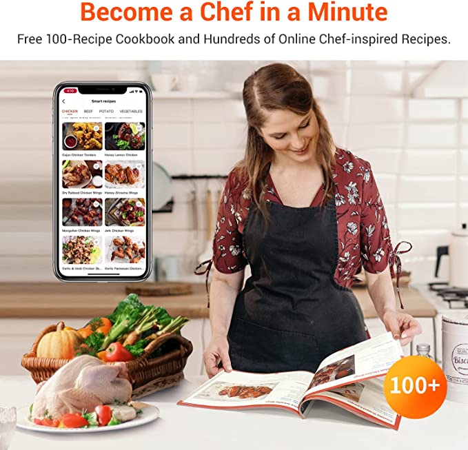 Ultenic K10 Smart Air Fryer 5L, APP Control and Over 100 Online Recipes & Cookbook, Digital Screen, 11 Presets, Dishwasher-Safe [Energy Class A+++]