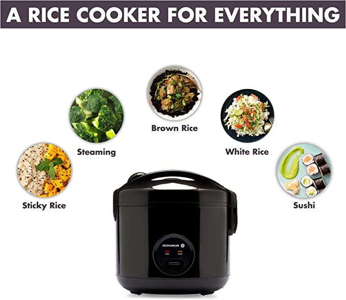 Reishunger Rice Cooker & Steamer with Keep-Warm Function for 1-6 People - Quick Preparation Without Burning - Non-Stick Coating incl. Steamer Insert