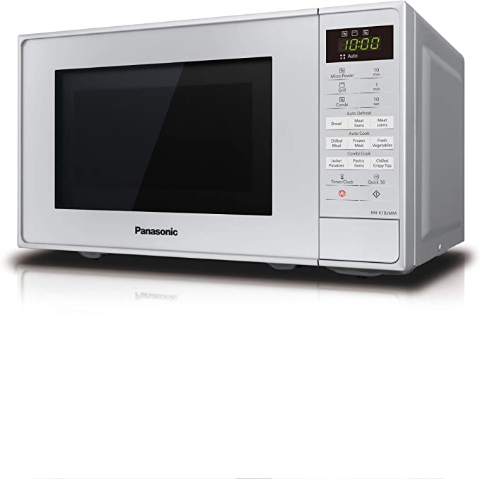 Panasonic NN-K18JMMBPQ Microwave Oven with Grill and Turntable, 800w, 1000w Grill, 5 Power Setting, 9 Auto Programmes, 20 Litres, Auto Defrost, Silver
