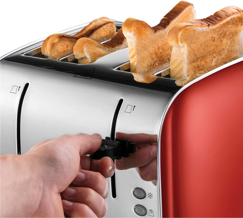 Russell Hobbs 28362 Stainless Steel Toaster, 4 Slice with Variable Browning Settings and Removable Crumb Trays, Red