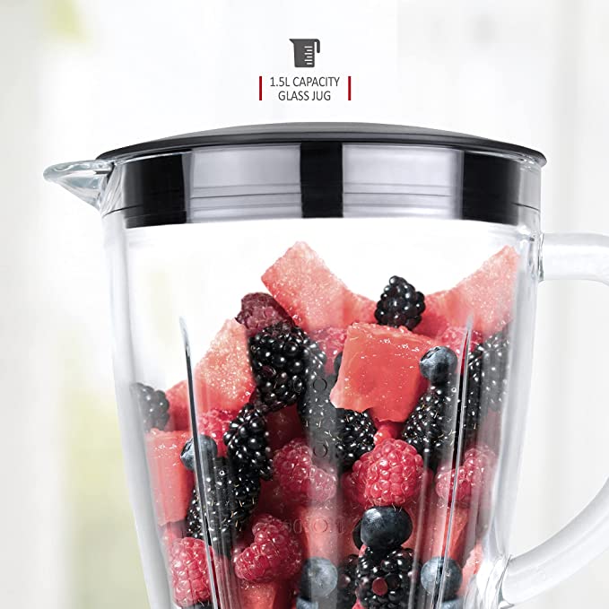 NETTA Table Blender - Smoothie Maker with Glass Jug - Electric Mixer and Liquidizer - 8 Speed Settings, 500W - Ideal for Milkshakes, Ice Crusher, Soup