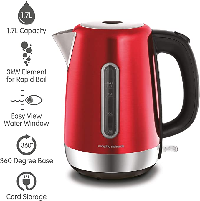 Morphy Richards 102785 Red Equip Stainless Steel Jug Kettle, 3000 W, 1.7 Litre, Red