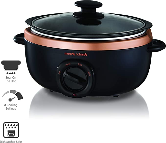 Morphy Richards 460016 Sear and Stew Slow Cooker 3.5 L, Black and Rose Gold