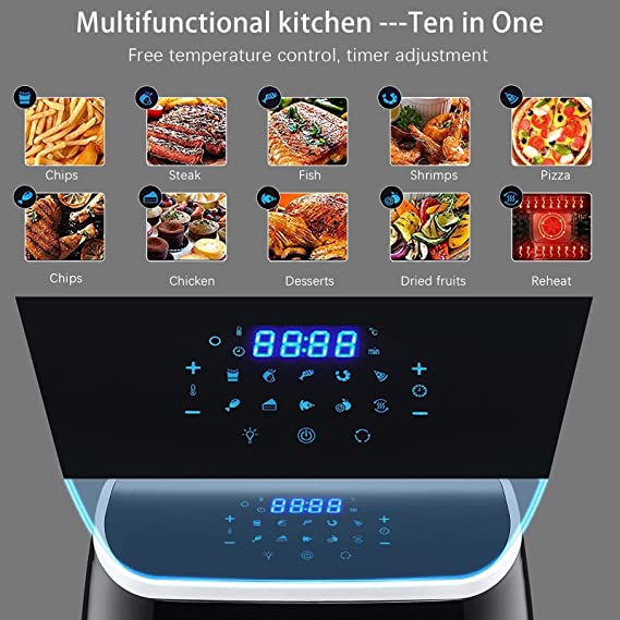 TUOKE Air Fryer Rotisserie Oven, Large Capacity 12L, 1800W - Cooking Window - 9 Preset Menus, with LED Touch Screen, Temperature Control for Bake