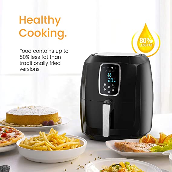 Pro Breeze 5.5L Air Fryer - XXL 1800W Air Fryer with Digital Display, Timer & Adjustable Temperature Control for Healthy Oil Free & Low Fat Cooking