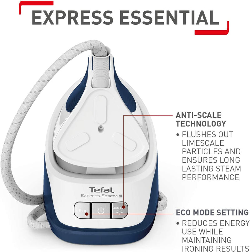Tefal Steam Generator Iron, Express Essential, 2200 W, White and Blue, SV6116