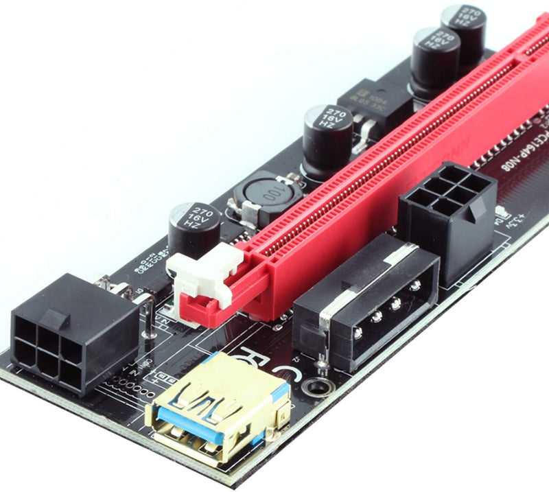 Ziyituod PCIe Riser,VER009S GPU Riser Express Kits 16X to 1X (Dual 6PIN / MOLEX) with Led Graphics Extension, Gpu Riser Card- Ethereum Mining ETH,60cm USB 3.0 Cable（6PCS）