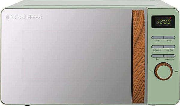 Russell Hobbs RHMD714MG-N 17 Litre Matt Green Digital Microwave with Wood Effect handle and dials'