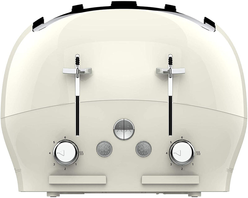 The Funky Appliance Company, 4 Slice Funky Toaster, Integrated Removable Crumb Tray, Cancel/Reheat/Defrost Functions, Independent Control of Both Sides, 1850 W, Stainless Steel, Cream